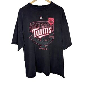 Vintage Minnesota Twins Majestic Graphic T-Shirt Black MLB Mens Size 2XL BIG